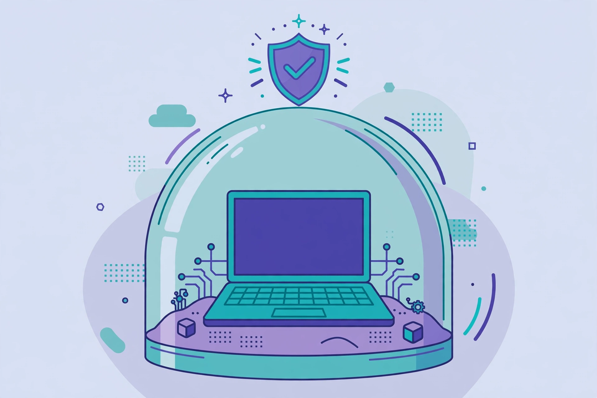 Illustration of a checklist with shield and magnifying glass representing software legitimacy verification