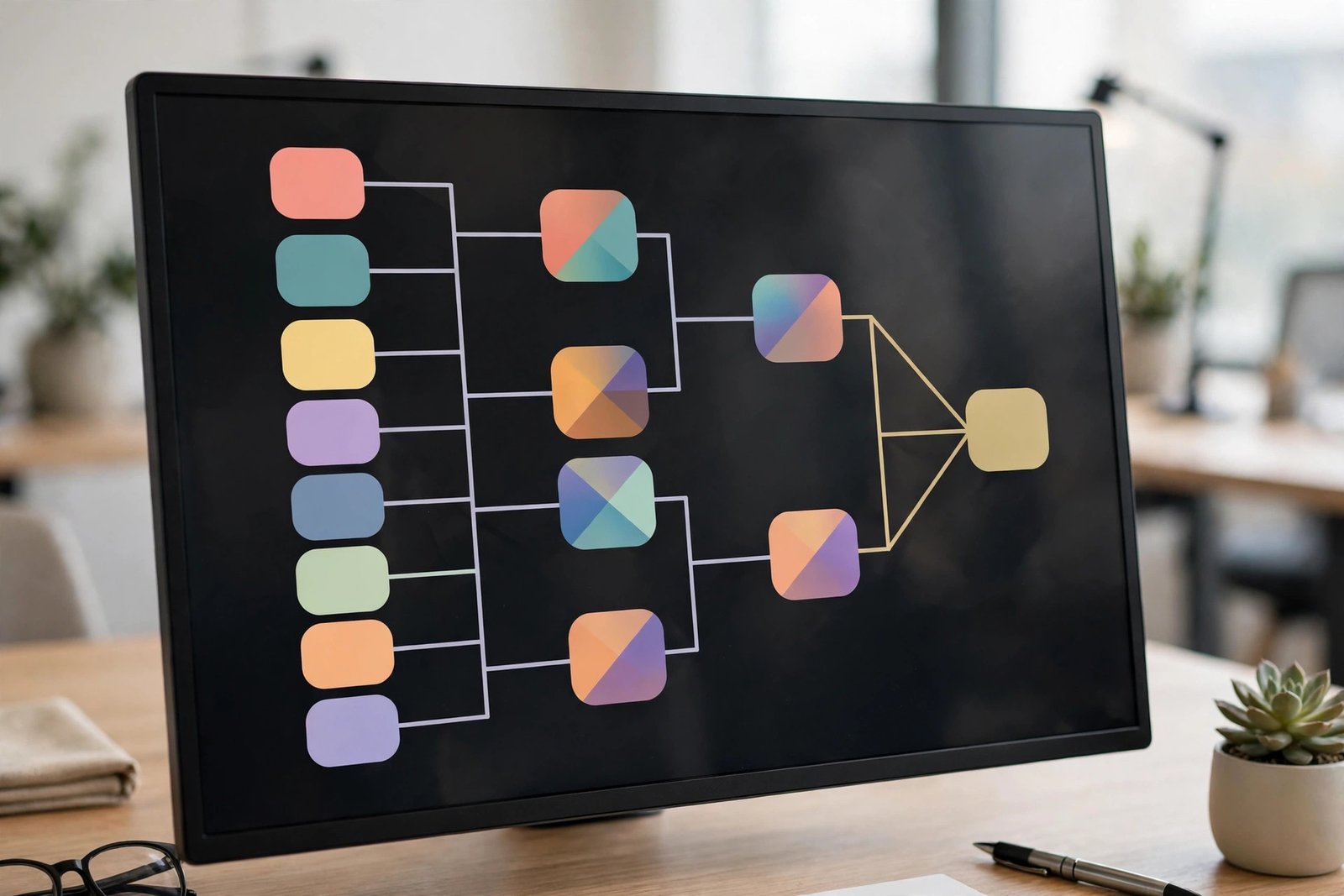 Tournament bracket diagram on a computer screen