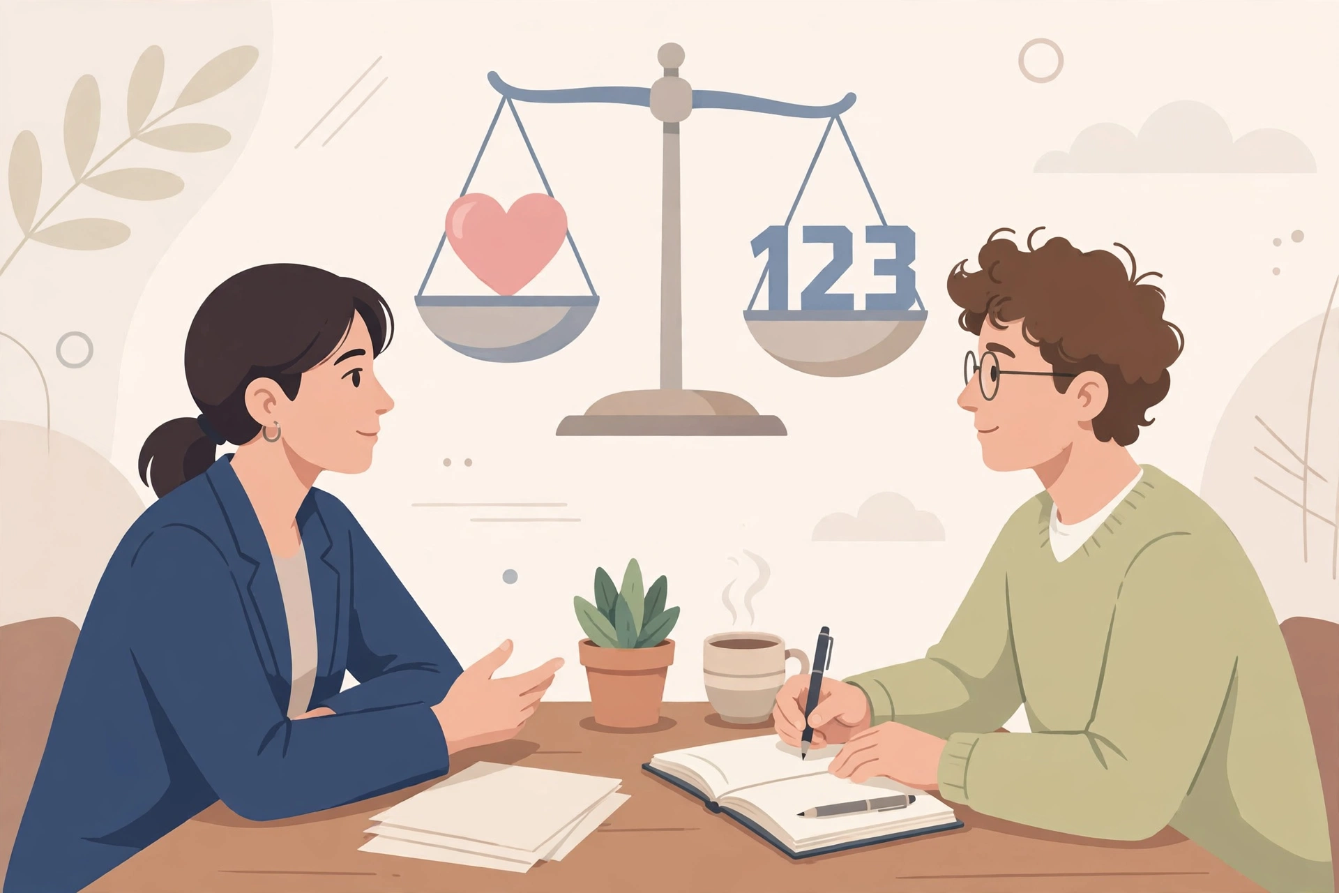 Manager and team member having a calm feedback conversation