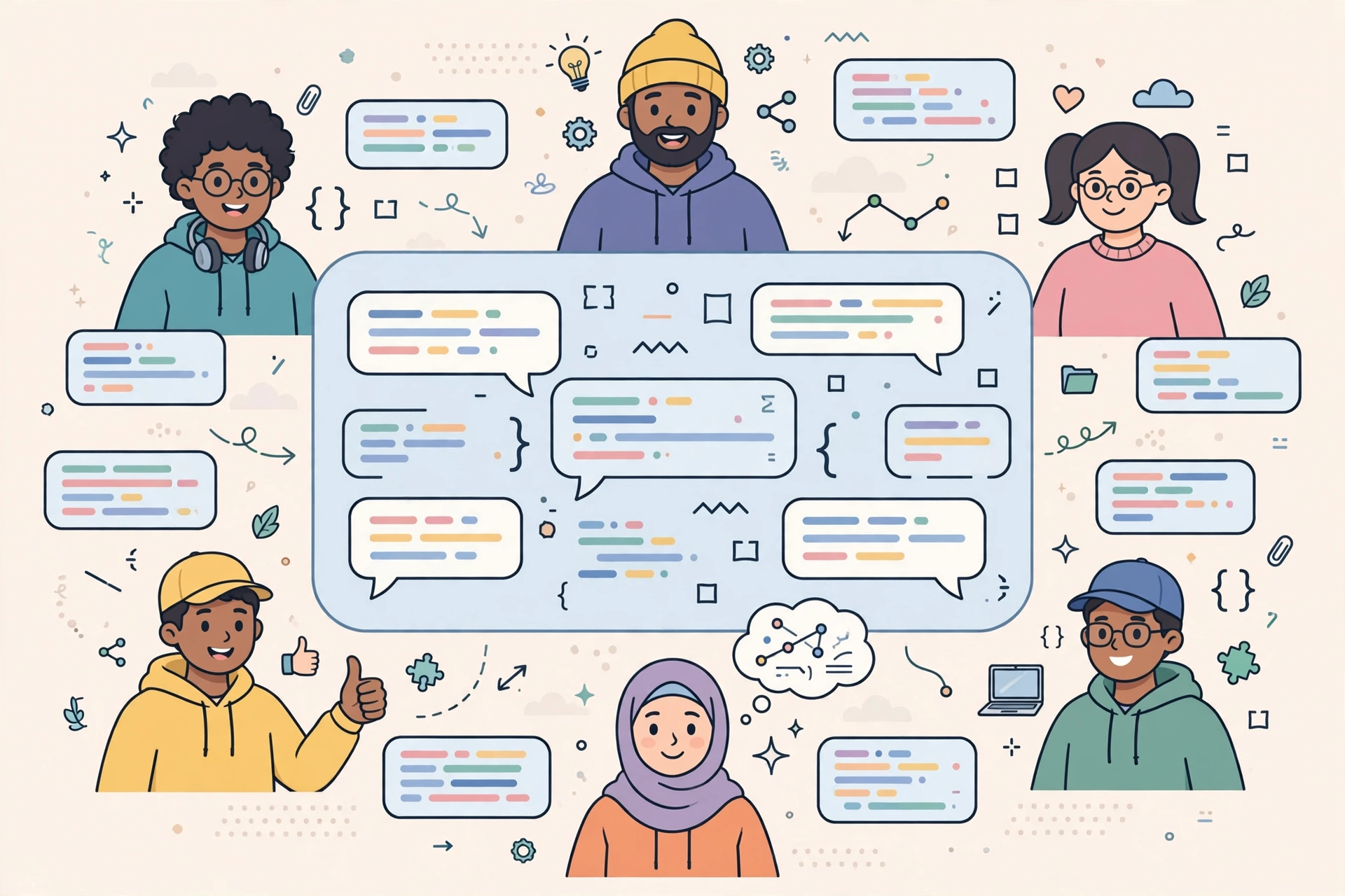 Developers sharing projects and helping each other in an online community